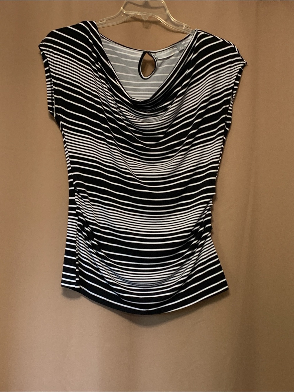 New York & Company Black and White Striped Shell Top